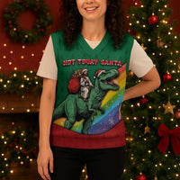 T Rex And Jesus Christmas Knitted V-Neck Vest Not Today Santa - Wonder Print Shop