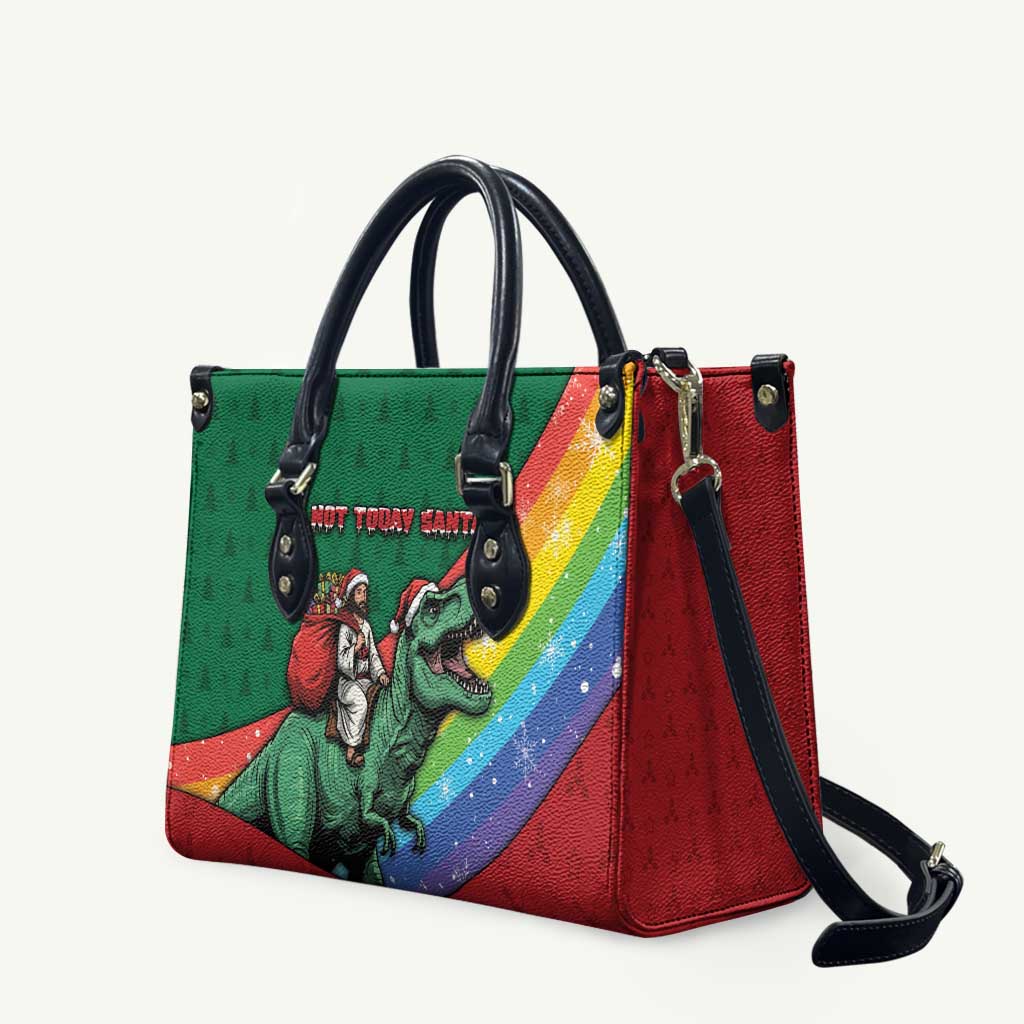 T Rex And Jesus Christmas Leather Bag Not Today Santa - Wonder Print Shop