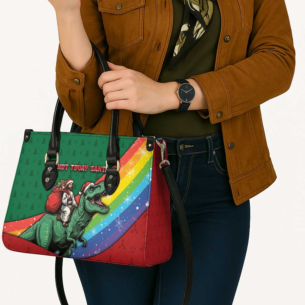 T Rex And Jesus Christmas Leather Bag Not Today Santa - Wonder Print Shop