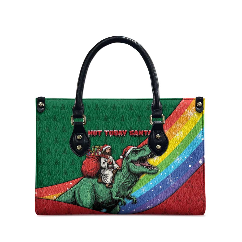 T Rex And Jesus Christmas Leather Bag Not Today Santa - Wonder Print Shop