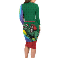 T Rex And Jesus Christmas Long Sleeve Bodycon Dress Not Today Santa - Wonder Print Shop