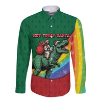 T Rex And Jesus Christmas Long Sleeve Button Shirt Not Today Santa - Wonder Print Shop