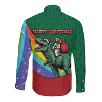T Rex And Jesus Christmas Long Sleeve Button Shirt Not Today Santa - Wonder Print Shop