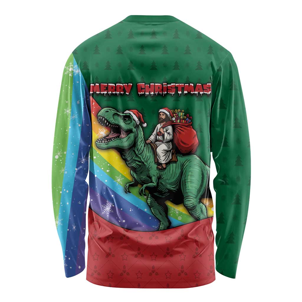 T Rex And Jesus Christmas Long Sleeve Shirt Not Today Santa - Wonder Print Shop