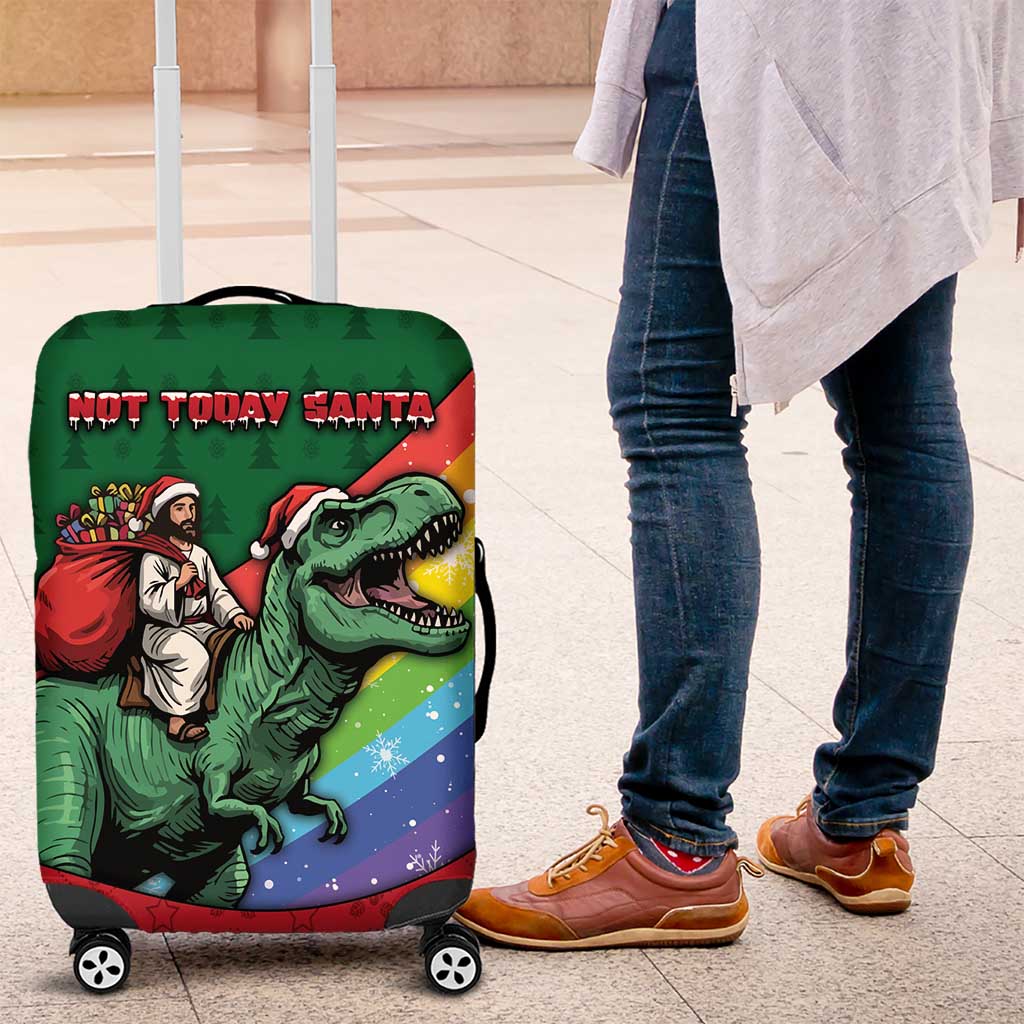 T Rex And Jesus Christmas Luggage Cover Not Today Santa - Wonder Print Shop
