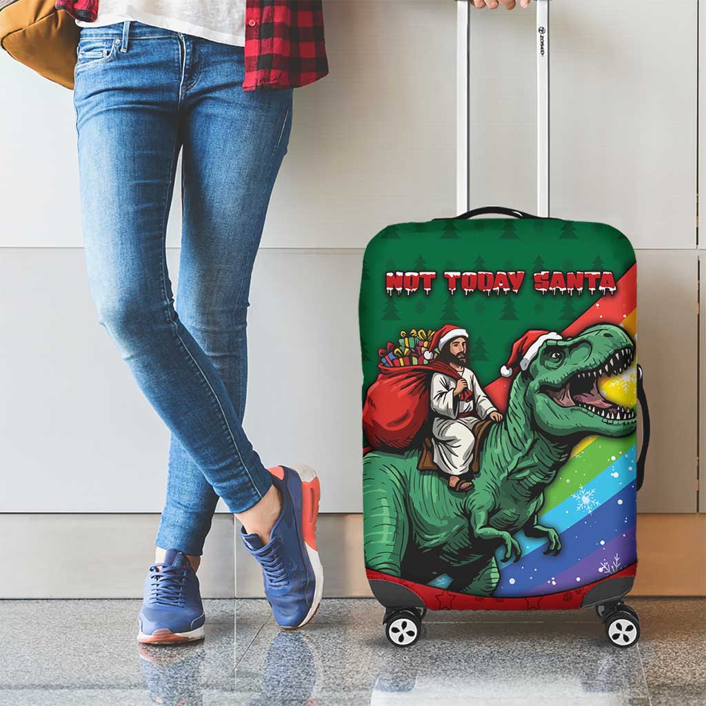 T Rex And Jesus Christmas Luggage Cover Not Today Santa - Wonder Print Shop