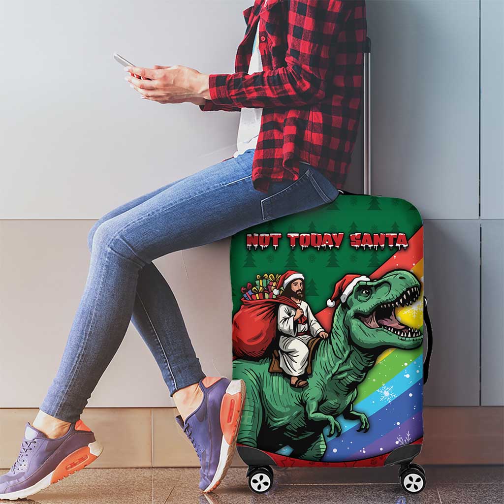 T Rex And Jesus Christmas Luggage Cover Not Today Santa - Wonder Print Shop