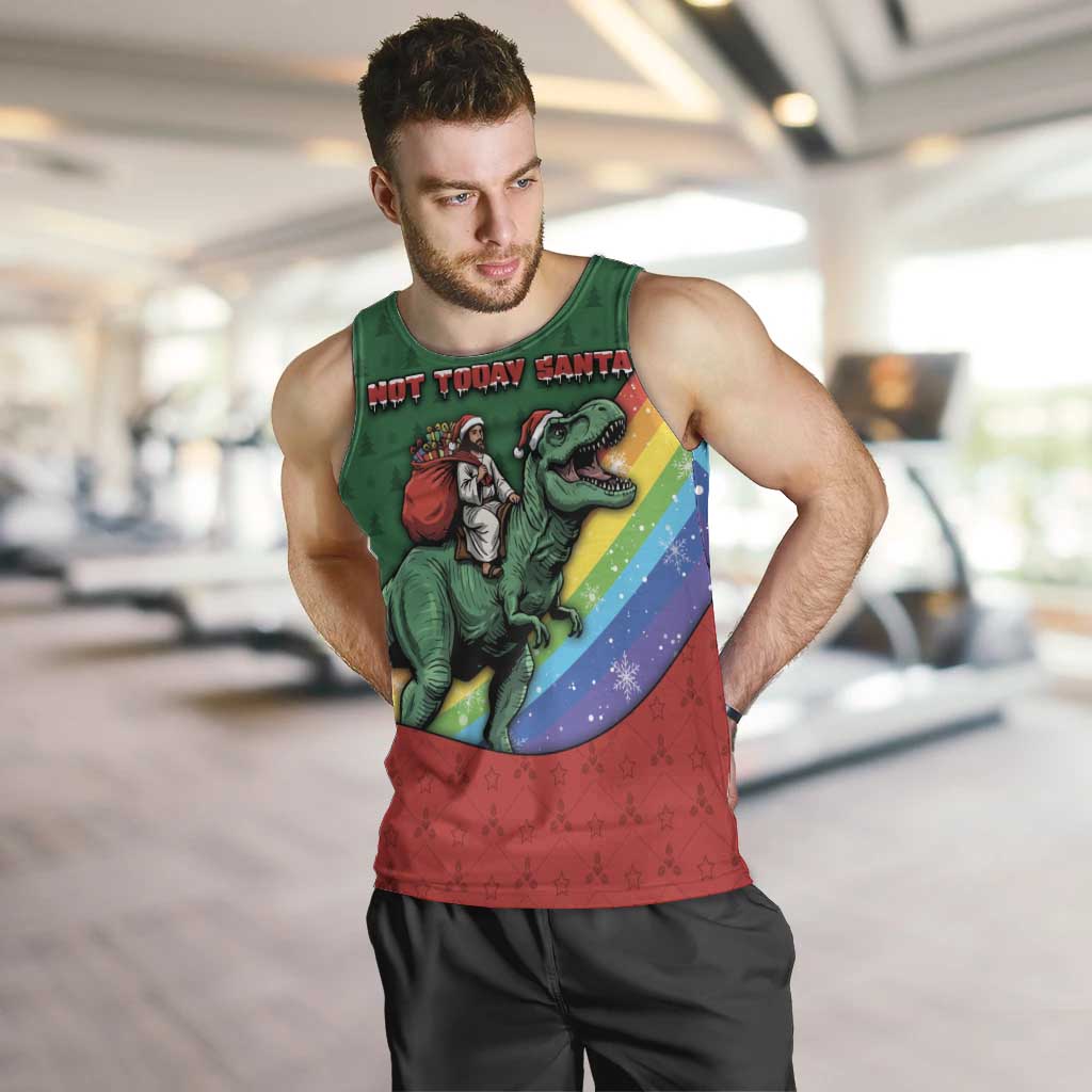 T Rex And Jesus Christmas Men Tank Top Not Today Santa - Wonder Print Shop