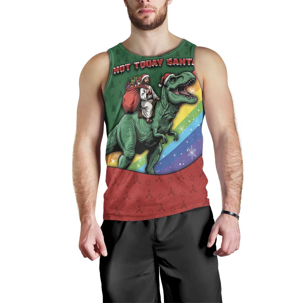 T Rex And Jesus Christmas Men Tank Top Not Today Santa - Wonder Print Shop