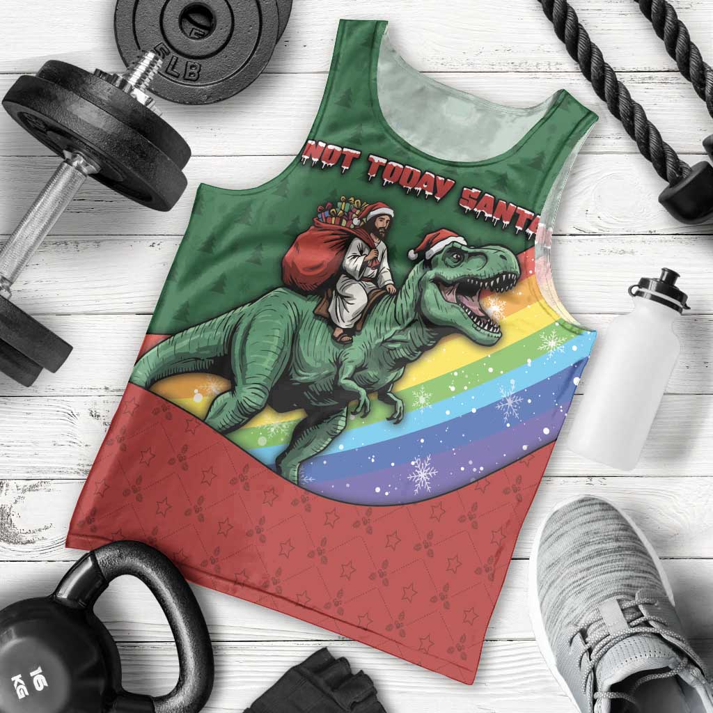 T Rex And Jesus Christmas Men Tank Top Not Today Santa - Wonder Print Shop