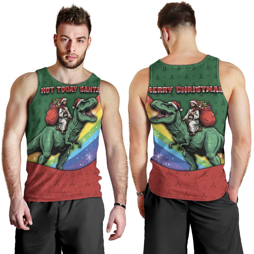 T Rex And Jesus Christmas Men Tank Top Not Today Santa - Wonder Print Shop