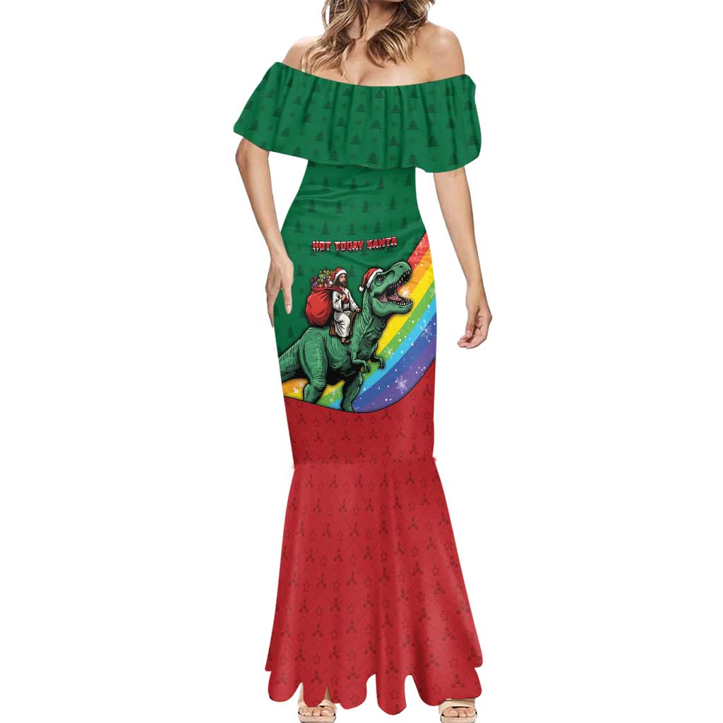 T Rex And Jesus Christmas Mermaid Dress Not Today Santa - Wonder Print Shop
