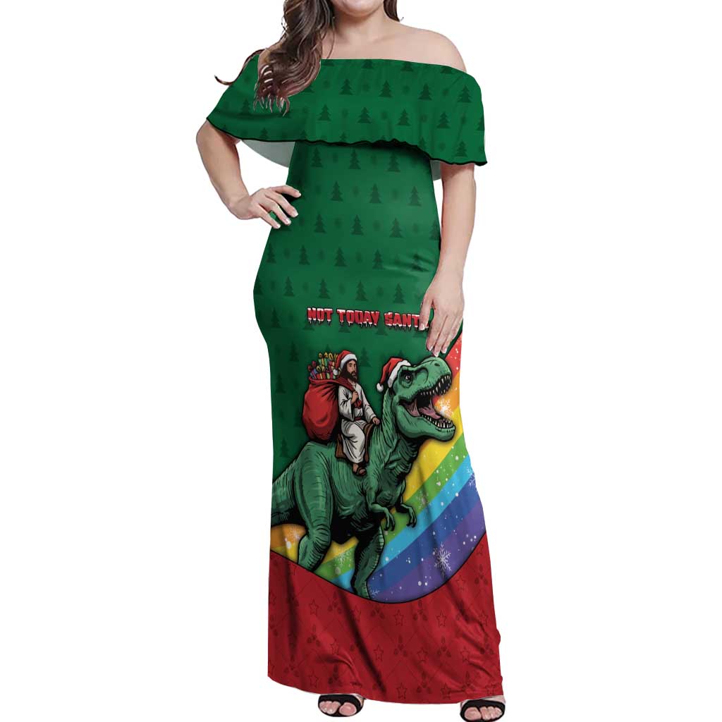 T Rex And Jesus Christmas Off Shoulder Maxi Dress Not Today Santa - Wonder Print Shop