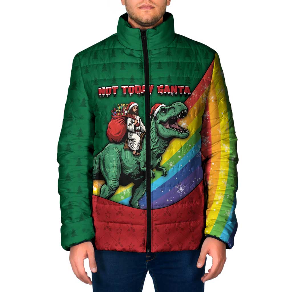 T Rex And Jesus Christmas Padded Jacket Not Today Santa - Wonder Print Shop