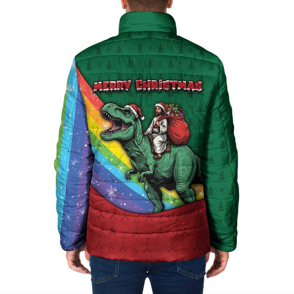 T Rex And Jesus Christmas Padded Jacket Not Today Santa - Wonder Print Shop