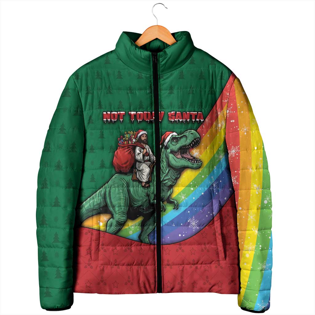 T Rex And Jesus Christmas Padded Jacket Not Today Santa - Wonder Print Shop