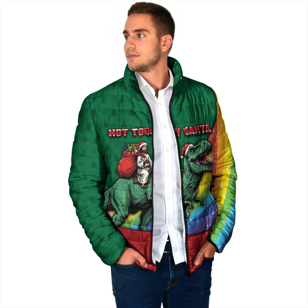 T Rex And Jesus Christmas Padded Jacket Not Today Santa - Wonder Print Shop