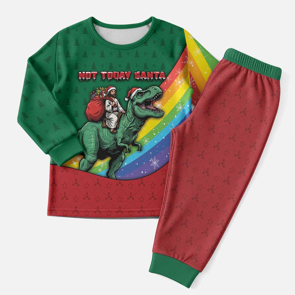 T Rex And Jesus Christmas Pajama Set Not Today Santa - Wonder Print Shop