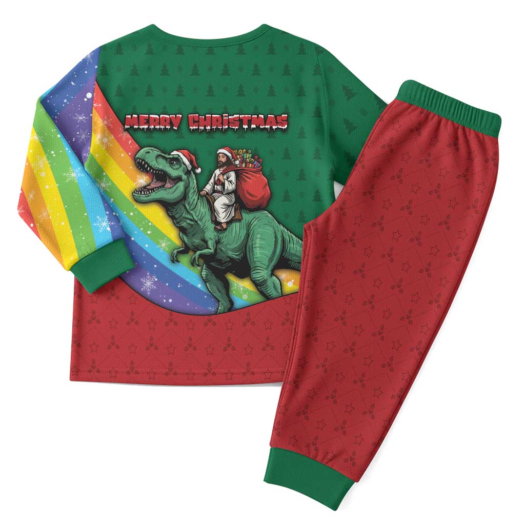 T Rex And Jesus Christmas Pajama Set Not Today Santa - Wonder Print Shop