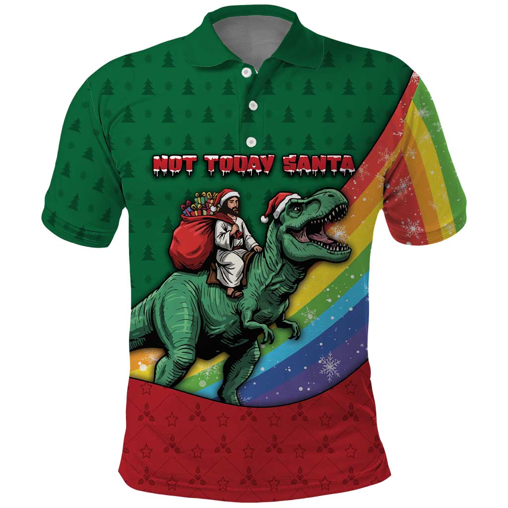 T Rex And Jesus Christmas Polo Shirt Not Today Santa - Wonder Print Shop