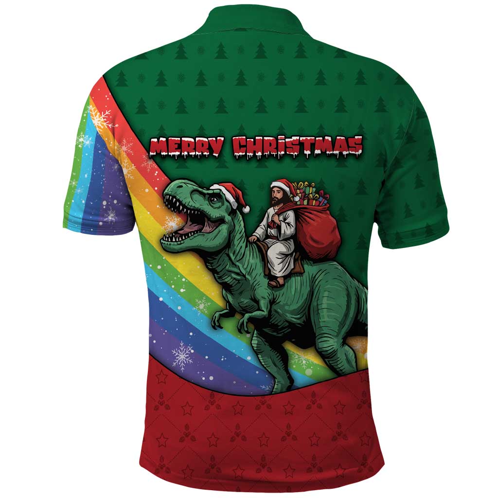 T Rex And Jesus Christmas Polo Shirt Not Today Santa - Wonder Print Shop