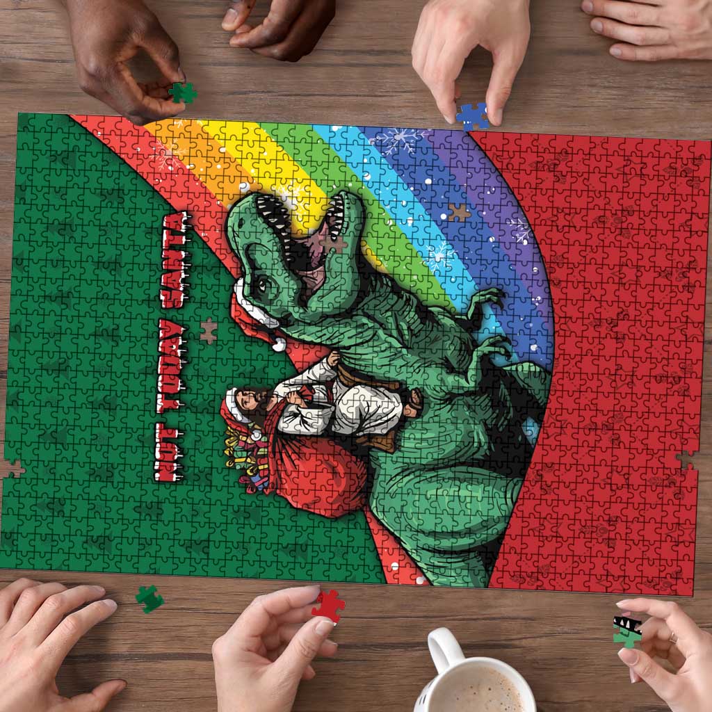 T Rex And Jesus Christmas Puzzle Not Today Santa - Wonder Print Shop