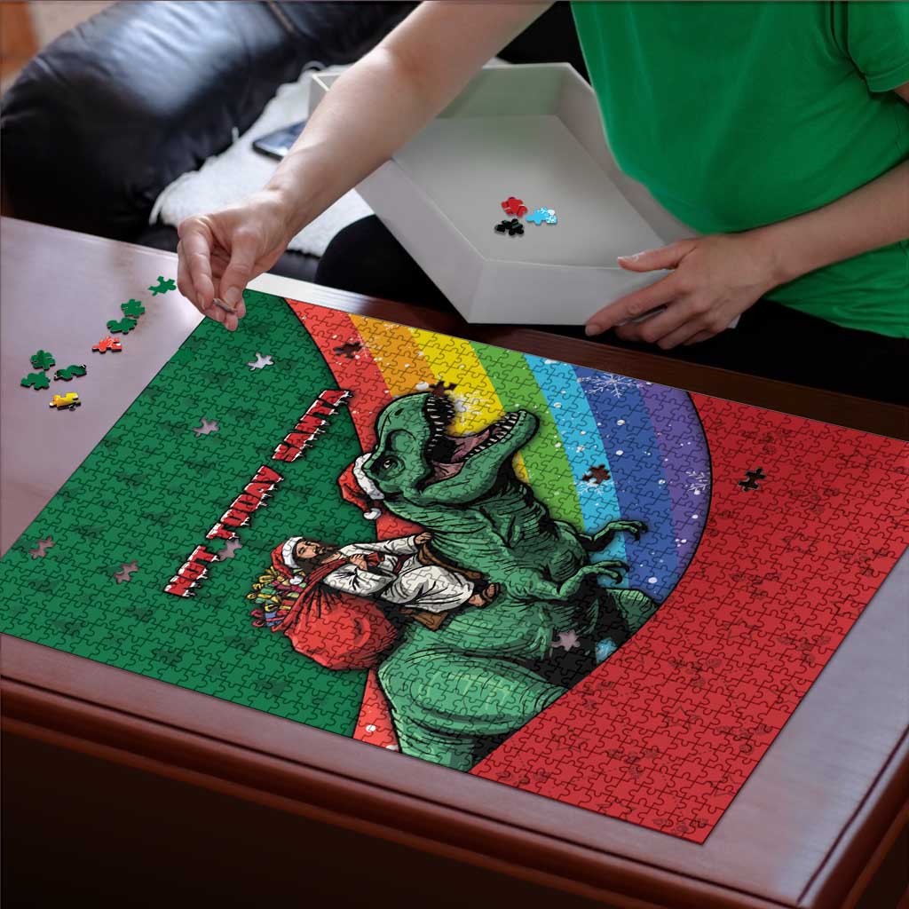 T Rex And Jesus Christmas Puzzle Not Today Santa - Wonder Print Shop