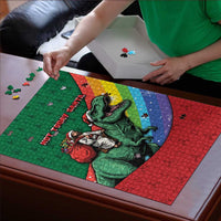 T Rex And Jesus Christmas Puzzle Not Today Santa - Wonder Print Shop