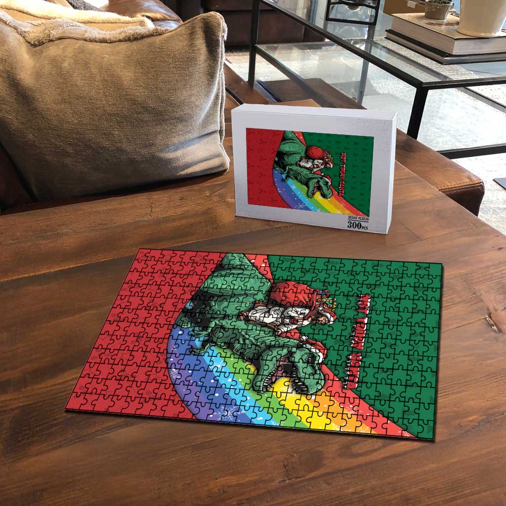 T Rex And Jesus Christmas Puzzle Not Today Santa - Wonder Print Shop