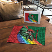 T Rex And Jesus Christmas Puzzle Not Today Santa - Wonder Print Shop