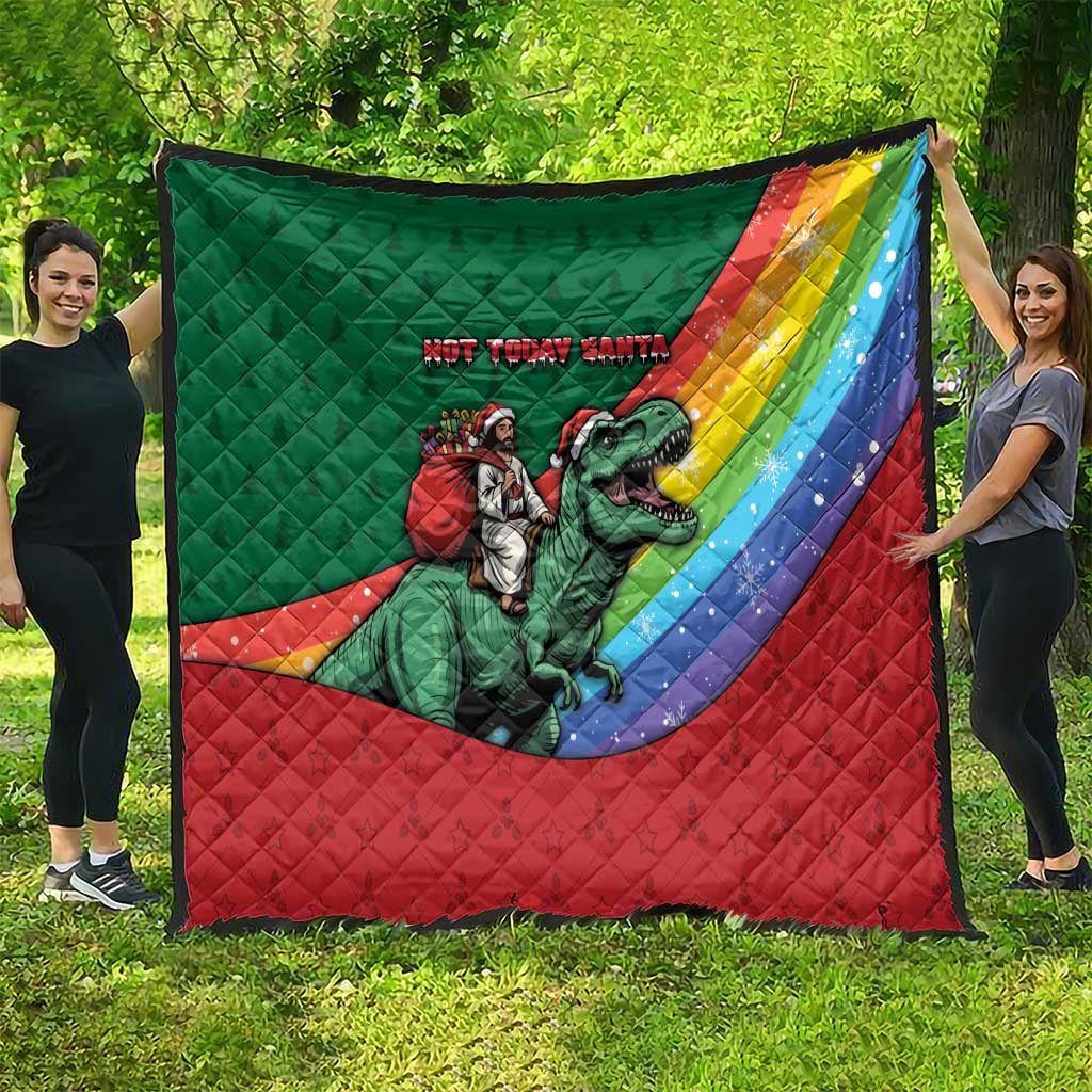 T Rex And Jesus Christmas Quilt Not Today Santa - Wonder Print Shop