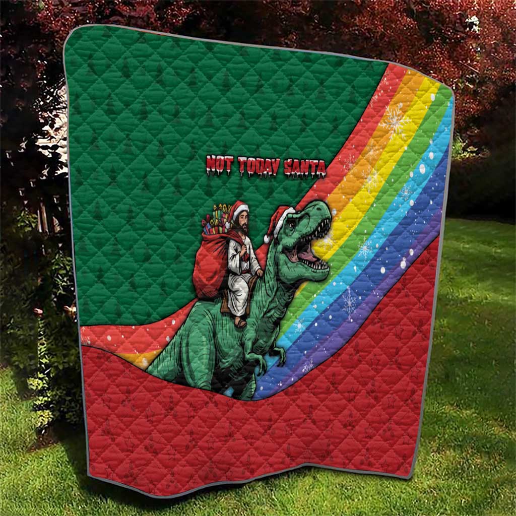 T Rex And Jesus Christmas Quilt Not Today Santa - Wonder Print Shop