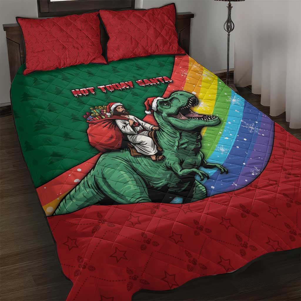 T Rex And Jesus Christmas Quilt Bed Set Not Today Santa - Wonder Print Shop