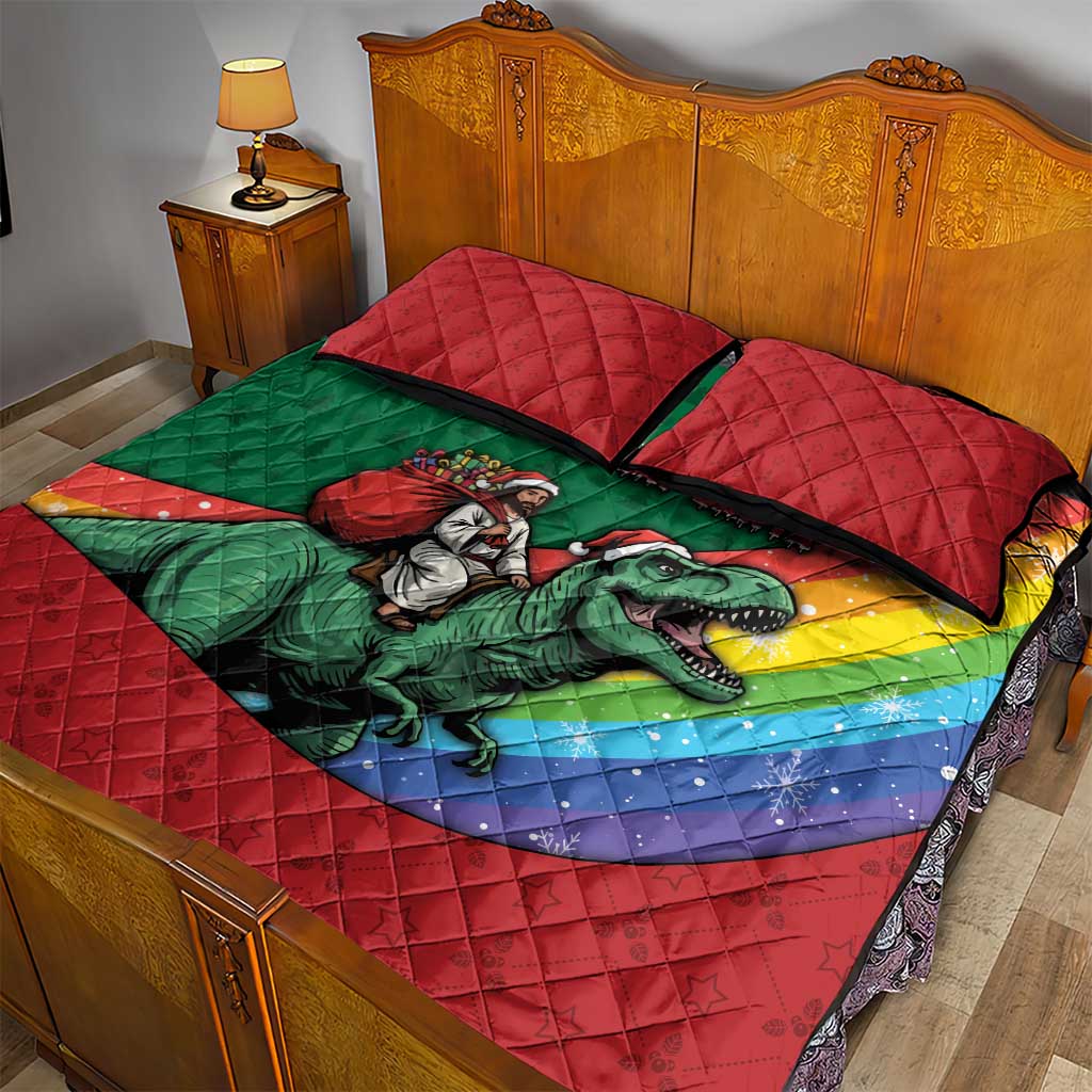 T Rex And Jesus Christmas Quilt Bed Set Not Today Santa - Wonder Print Shop