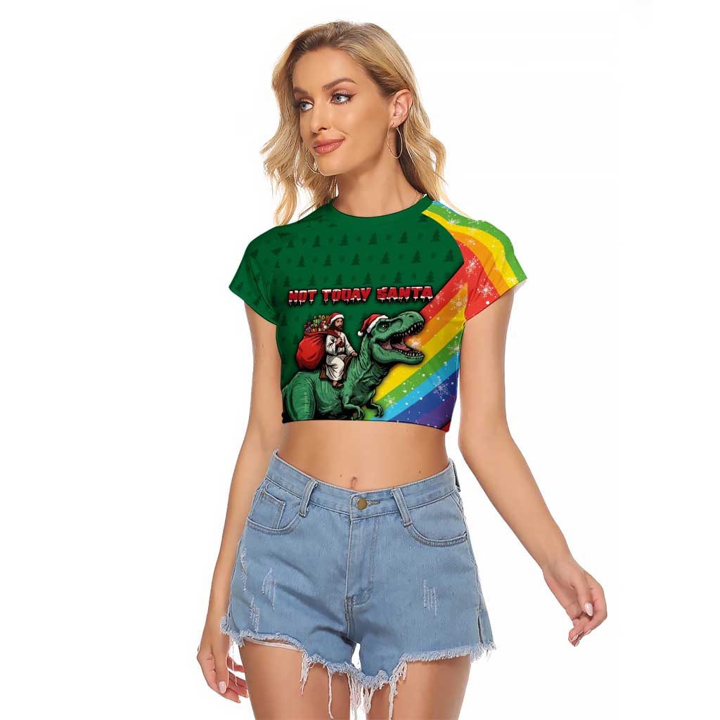 T Rex And Jesus Christmas Raglan Cropped T Shirt Not Today Santa - Wonder Print Shop