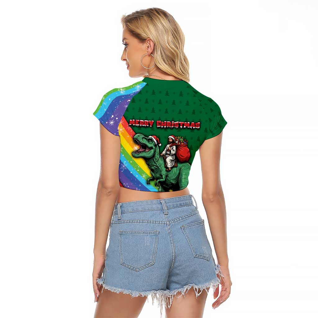 T Rex And Jesus Christmas Raglan Cropped T Shirt Not Today Santa - Wonder Print Shop