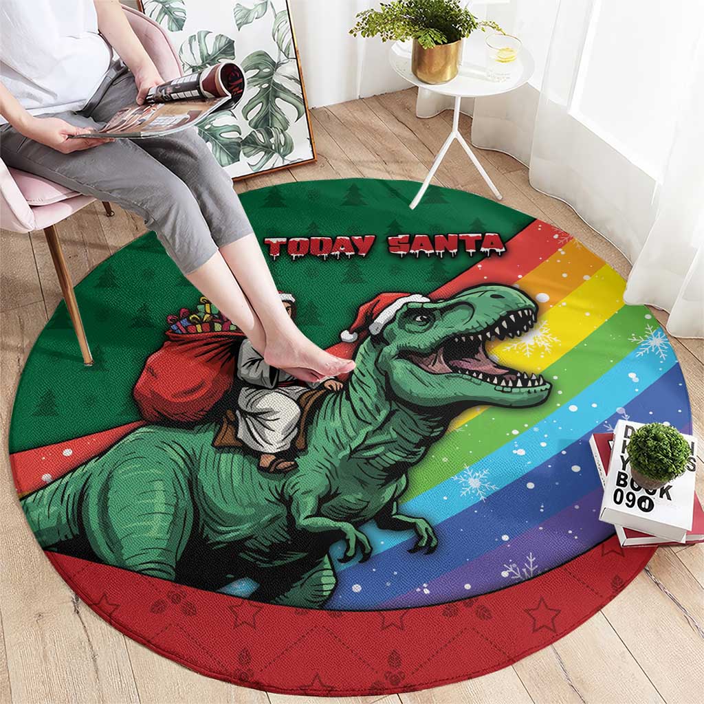 T Rex And Jesus Christmas Round Carpet Not Today Santa - Wonder Print Shop