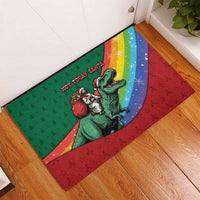 T Rex And Jesus Christmas Rubber Doormat Not Today Santa - Wonder Print Shop