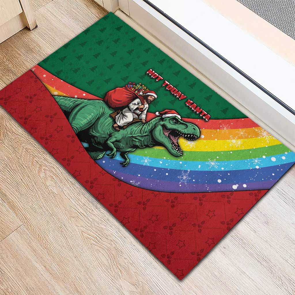 T Rex And Jesus Christmas Rubber Doormat Not Today Santa - Wonder Print Shop