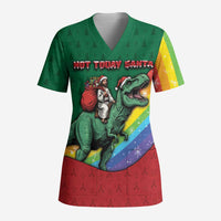 T Rex And Jesus Christmas Scrub Top Not Today Santa - Wonder Print Shop