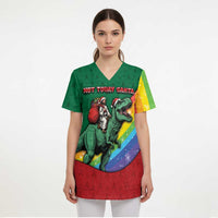 T Rex And Jesus Christmas Scrub Top Not Today Santa - Wonder Print Shop