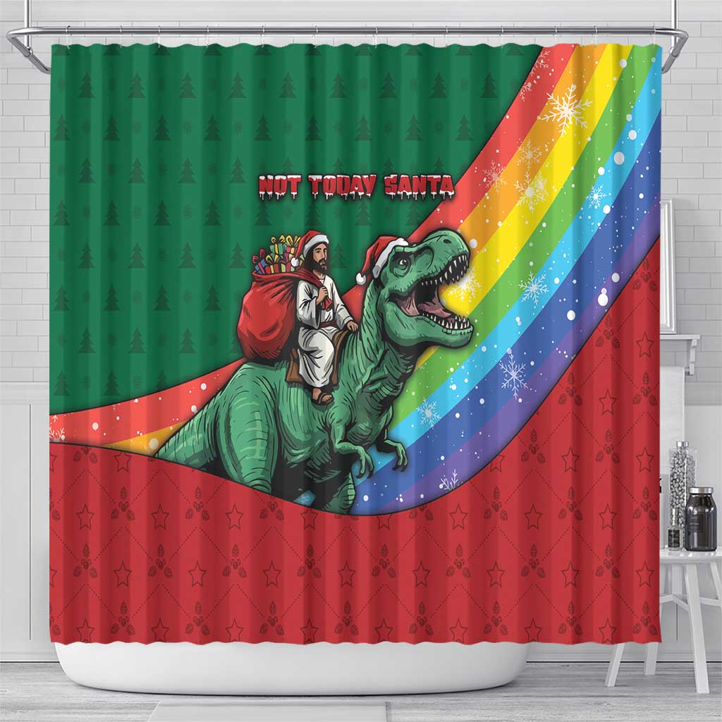 T Rex And Jesus Christmas Shower Curtain Not Today Santa - Wonder Print Shop
