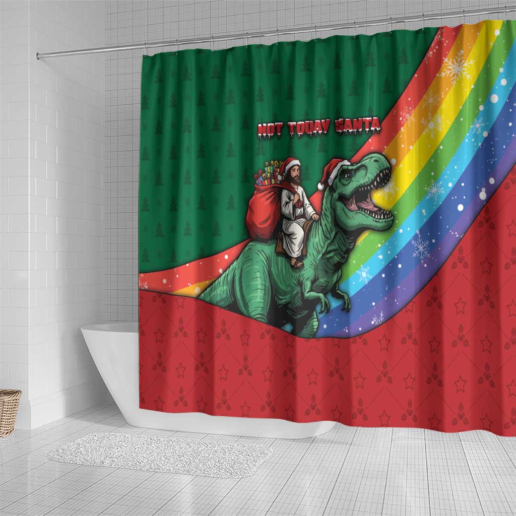 T Rex And Jesus Christmas Shower Curtain Not Today Santa - Wonder Print Shop