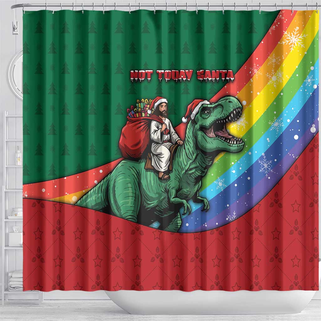 T Rex And Jesus Christmas Shower Curtain Not Today Santa - Wonder Print Shop