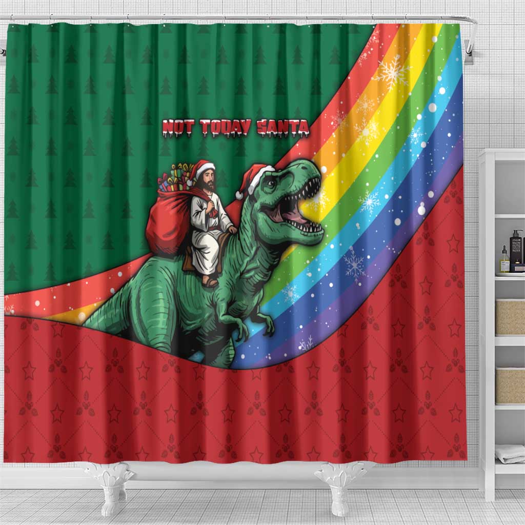 T Rex And Jesus Christmas Shower Curtain Not Today Santa - Wonder Print Shop