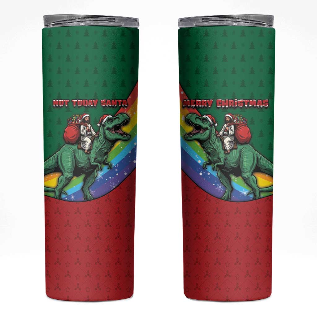 T Rex And Jesus Christmas Skinny Tumbler Not Today Santa - Wonder Print Shop