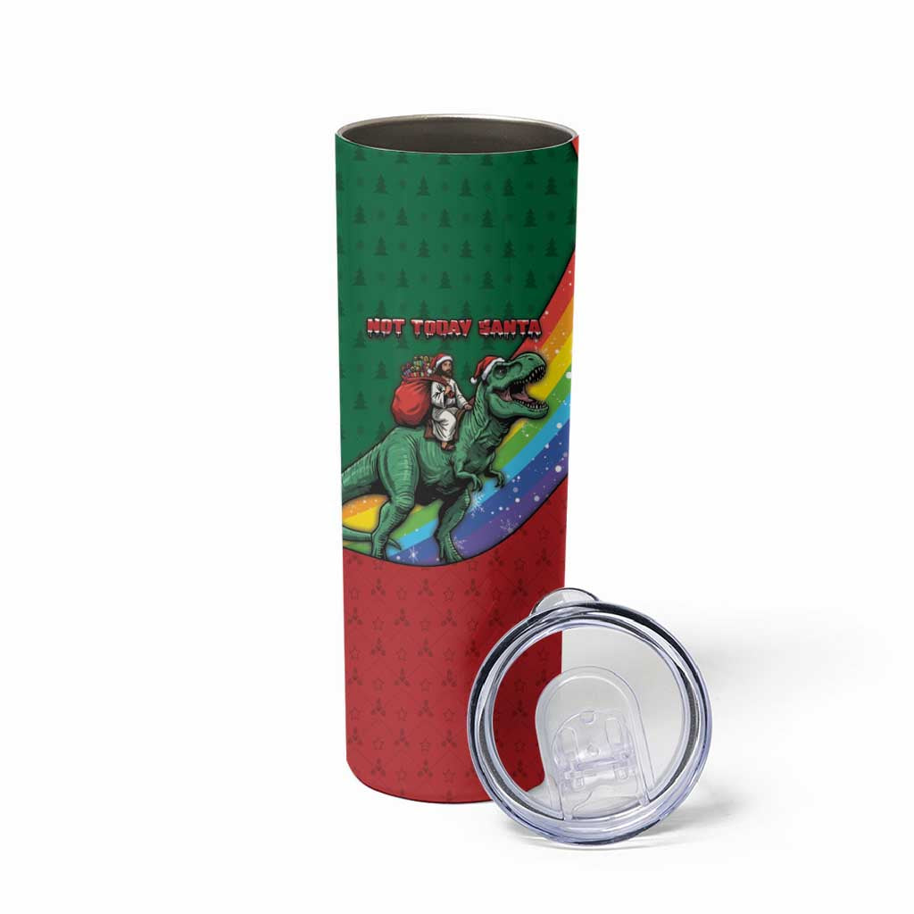 T Rex And Jesus Christmas Skinny Tumbler Not Today Santa - Wonder Print Shop