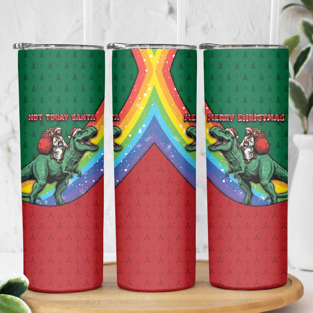 T Rex And Jesus Christmas Skinny Tumbler Not Today Santa - Wonder Print Shop