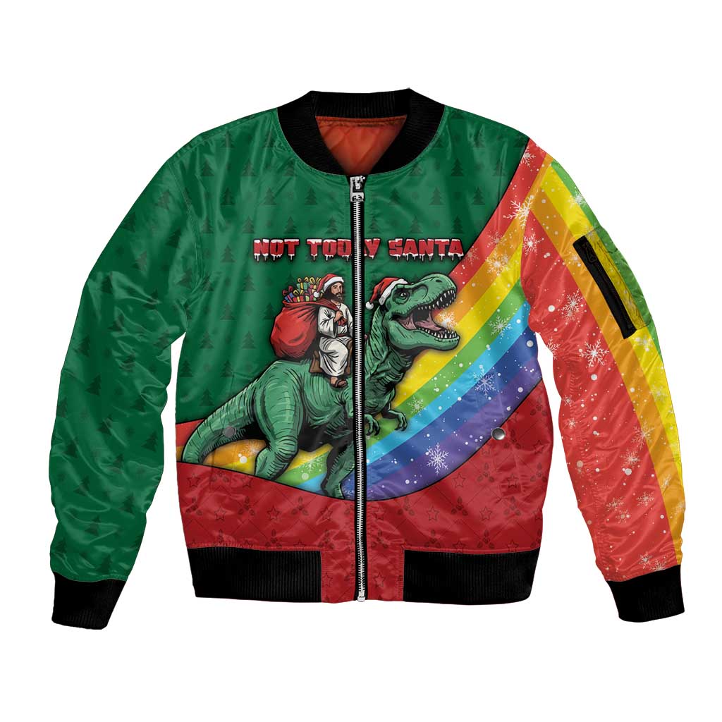 T Rex And Jesus Christmas Sleeve Zip Bomber Jacket Not Today Santa - Wonder Print Shop
