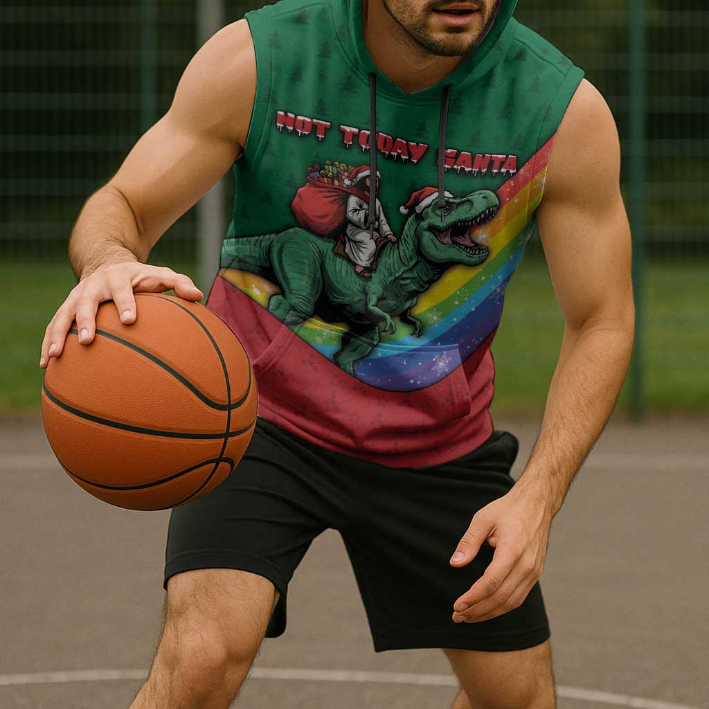T Rex And Jesus Christmas Sleeveless Hoodie Not Today Santa - Wonder Print Shop